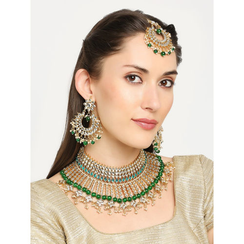 OOMPH Jewellery Green Kundan Pearls Heavy Bridal Necklace Set: OOMPH Jewellery Green Kundan Pearls Heavy Bridal Choker Necklace Set Online at Best Price | Nykaa