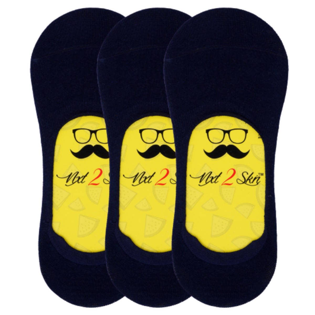 NEXT2SKIN Mens Cotton Invisible Socks with Anti-Slip Silicon - Pack of 3 (Navy:Navy:Navy)