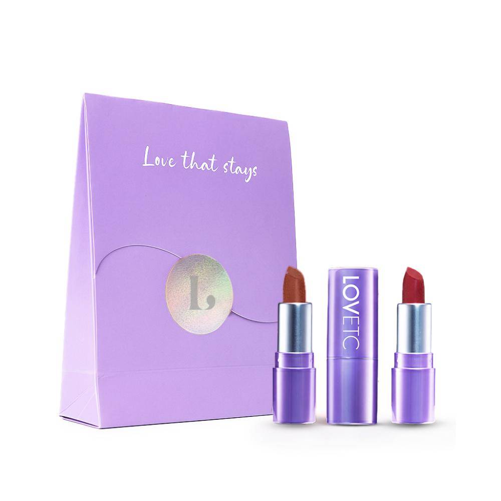 LOVETC Matte-Satin Mini Lipstick Set, Mocha Mirage & Red Wedding - Pack of 2