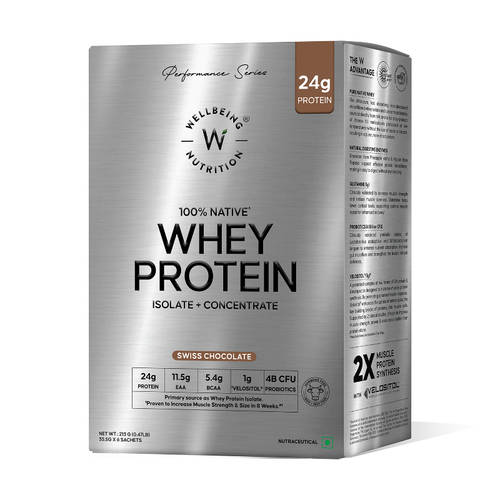 Wellbeing Nutrition Whey Protein Isolate & Concentrate, 24g Protein, Swiss Chocolate, Pack of 6