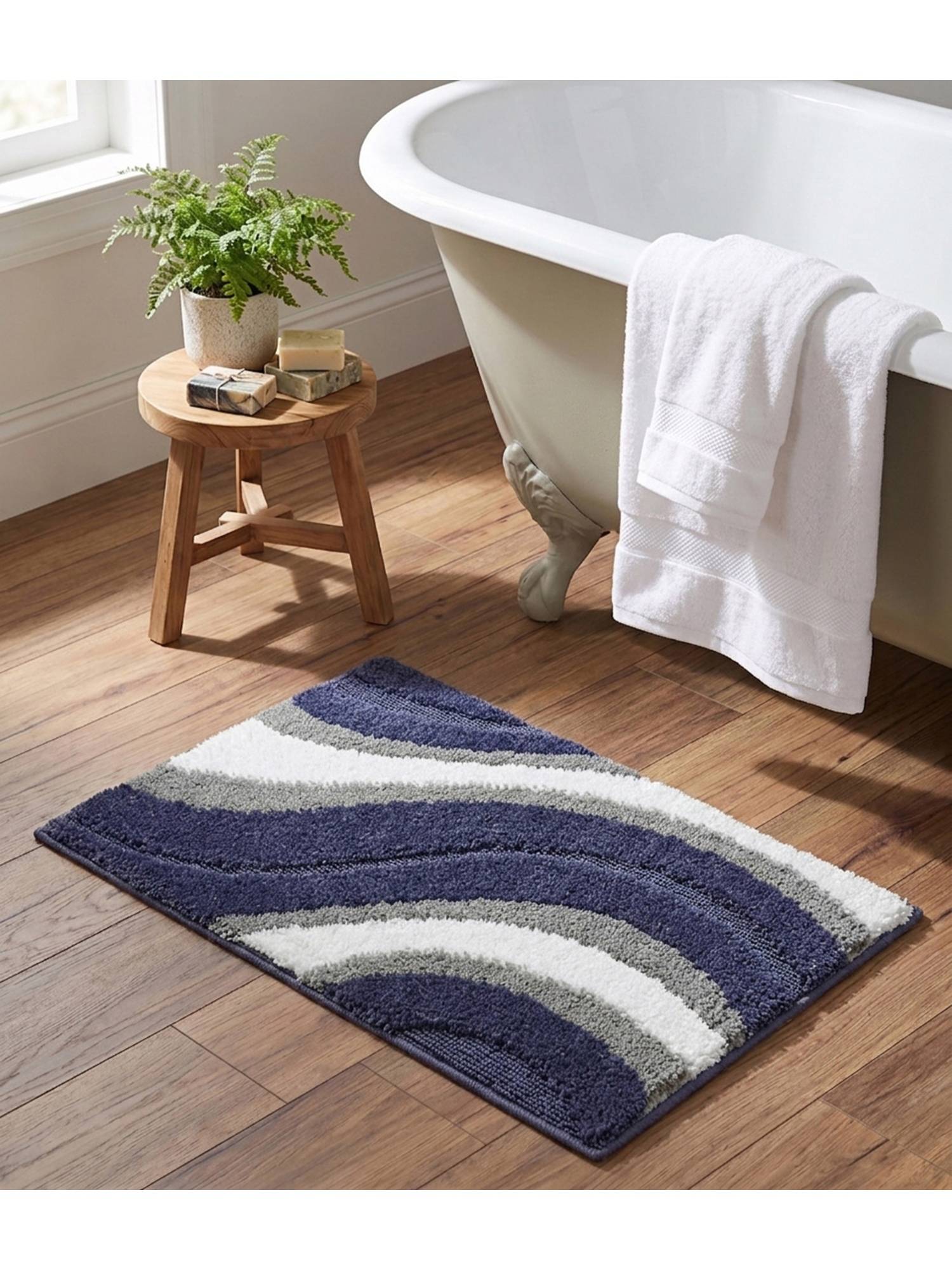Saral Home Wave Microfiber Antiskid Blue Bath Mat (S)