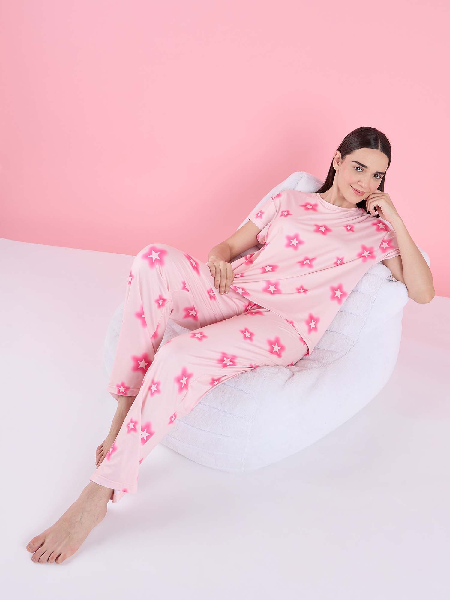 Buy Sweet Dreams Womens Printed Nightsuit Pink Online