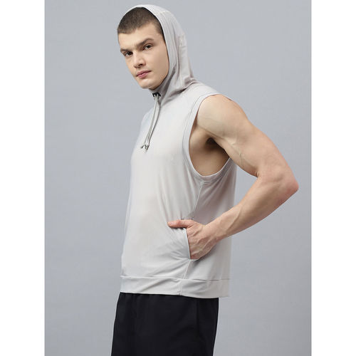 Buy Fitkin Men Textured Hooded Neck Grey T-Shirt Online