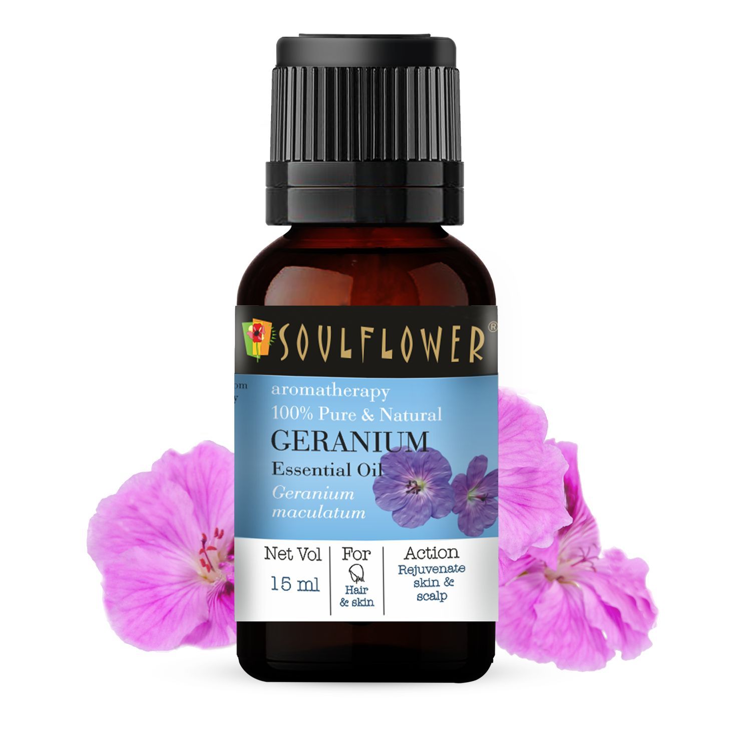 Soulflower Geranium Essential Oil 100% Pure, Scalp sebum serum for long & healthy hair, Smooth Skin