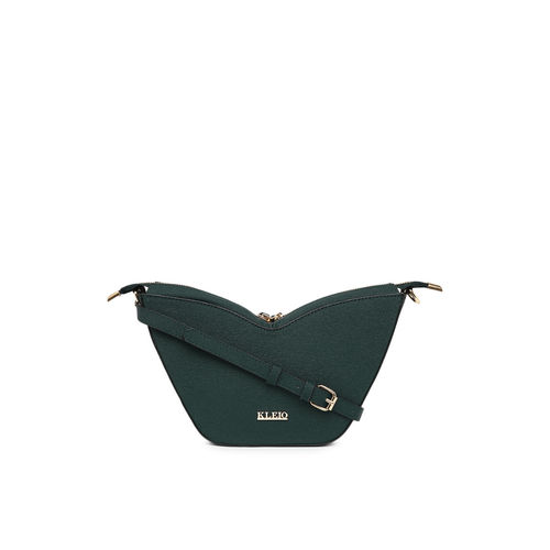 KLEIO Structured V-Shaped Double Zipper Shoulder Handbag For  Women/Girls(HO9052KL-DG)(DARK GREEN)