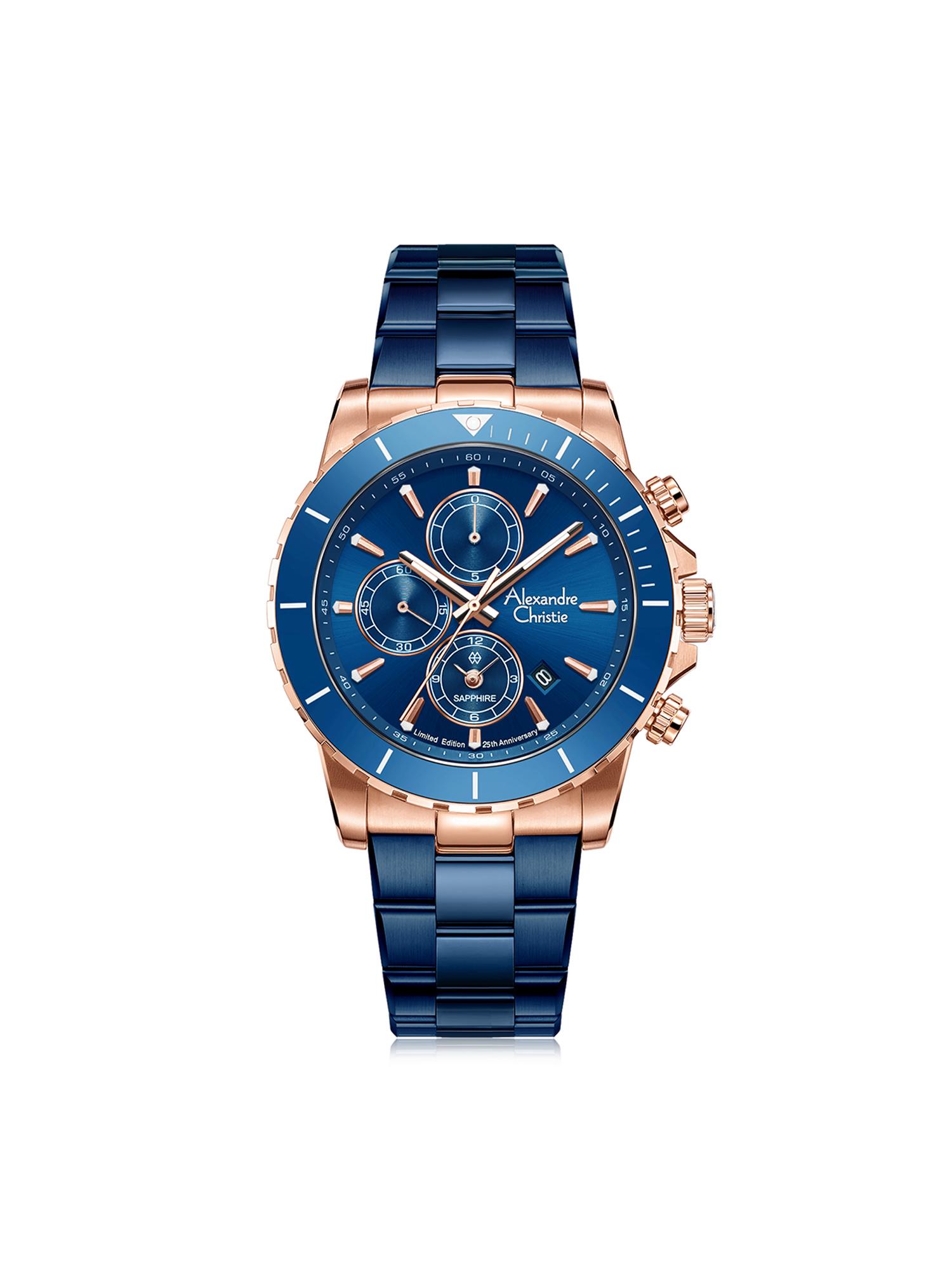 Buy Alexandre Christie Men 25th Anniversary Blue Dial Chronograph