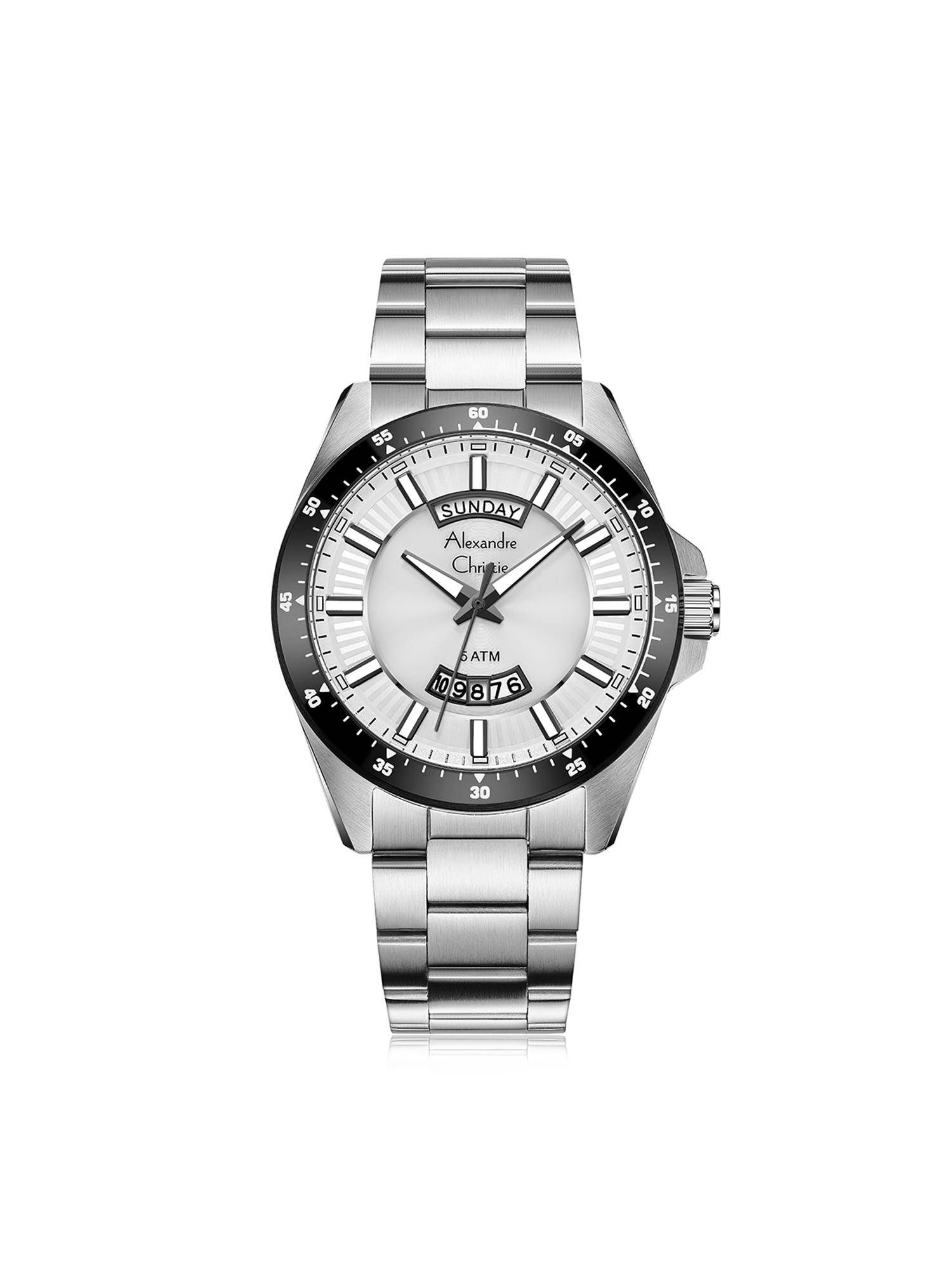 Alexandre Christie Men Classic Silver Dial Analog Watch - 6678MEBTESL (M)