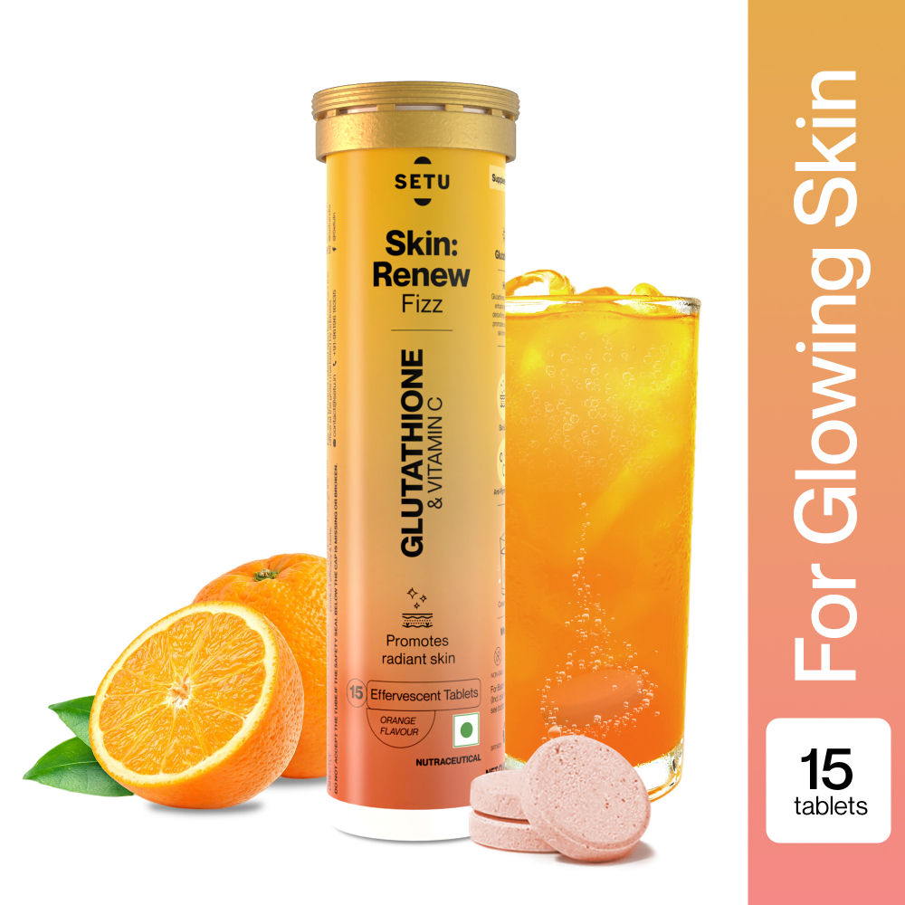 Setu Skin Renew L-Glutathione Tablets with Vitamin C for Clear & Glowing Skin - Orange (Pack of 1)