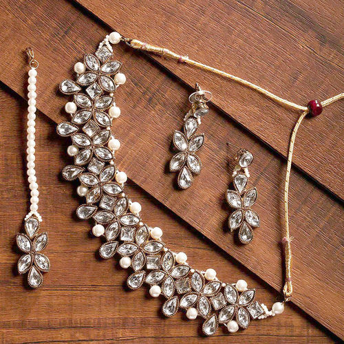 Buy Zaveri Pearls Crystal Shine Stones Pearls Choker Necklace