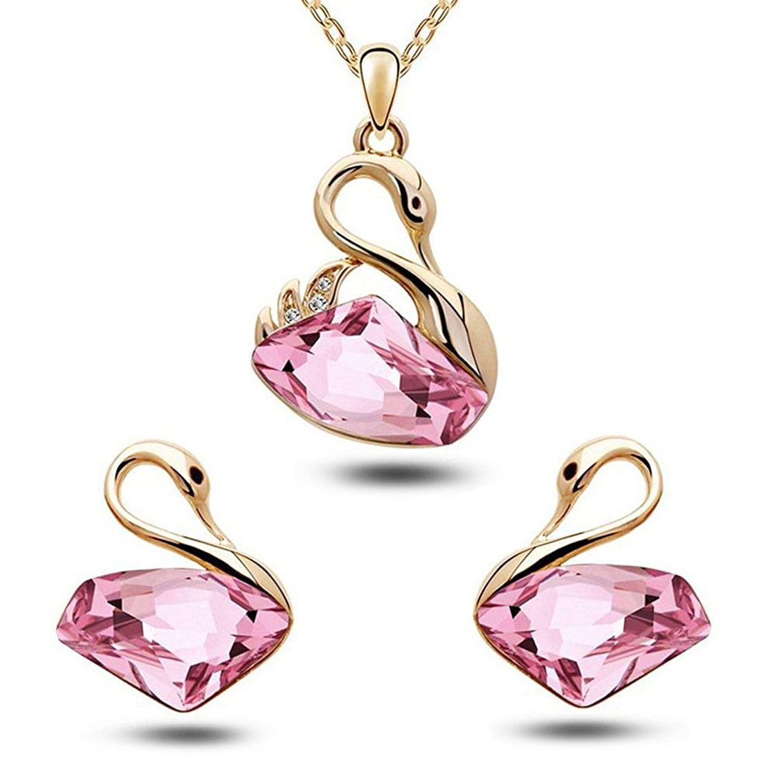 Peora Cute Swan Pink Crystal Pendant 