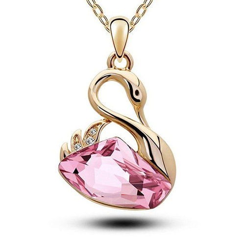 Peora Cute Swan Pink Crystal Pendant Necklace Set with Earrings for Women  Girls (PX8PS05)