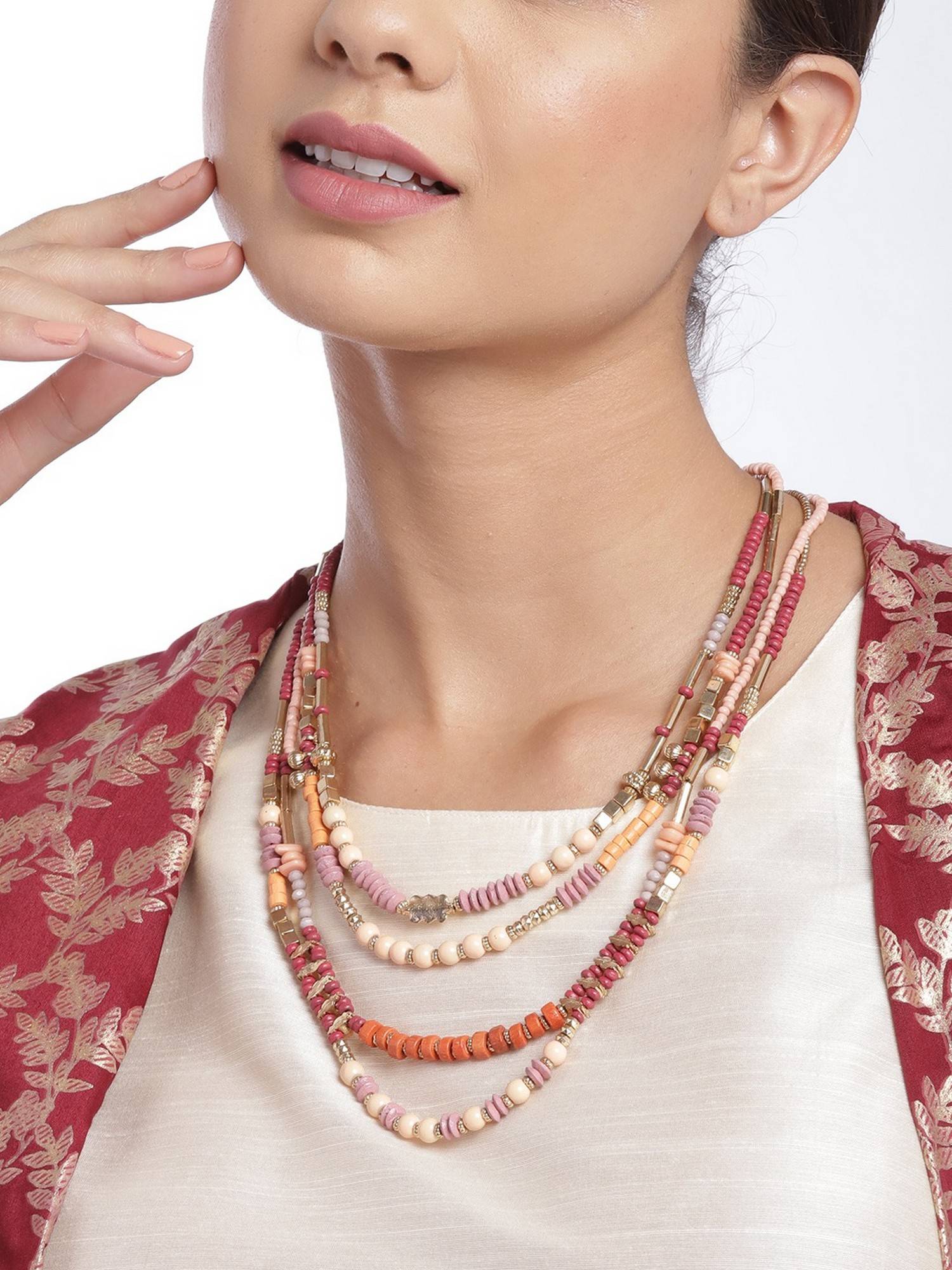 RICHEERA Multi-Color and Gold-Toned LayeMulti-Color Necklace
