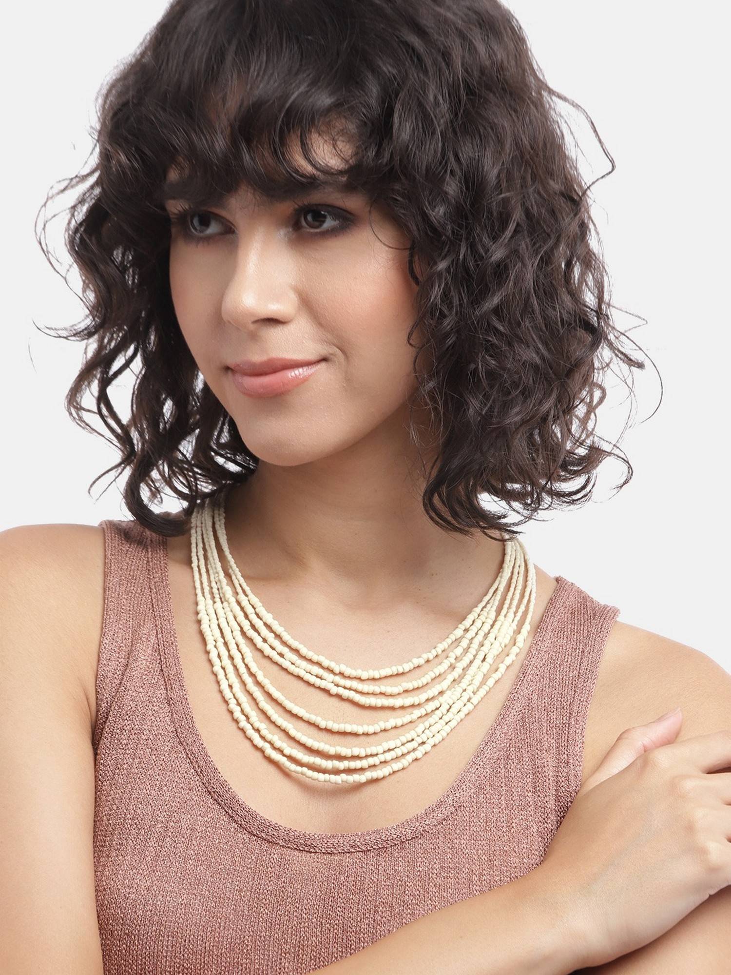 RICHEERA White Layered Artificial Beads Necklace