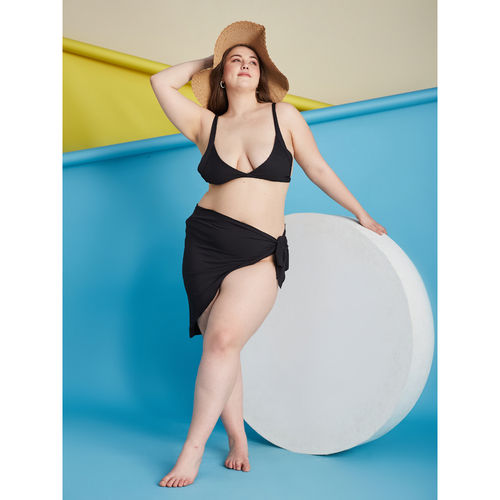 Buy Secrets By ZeroKaata Black Plus Size Ribbed Swim Bikini Top