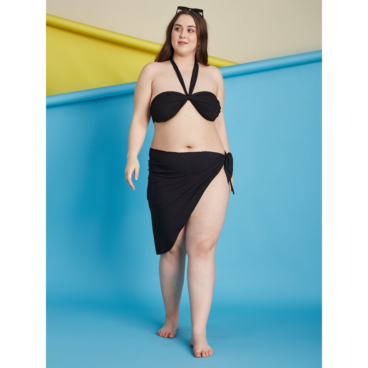 Buy Secrets By ZeroKaata Black Plus Size Ribbed Swim Bikini Top