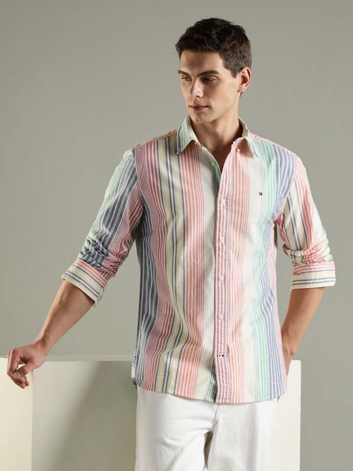Tommy Hilfiger Multi-Color Striped Regular Fit Cotton Shirt