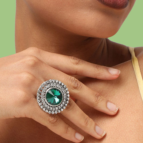 Buy SOHI Silver Plated White Green Stone Studded Adjustable Finger