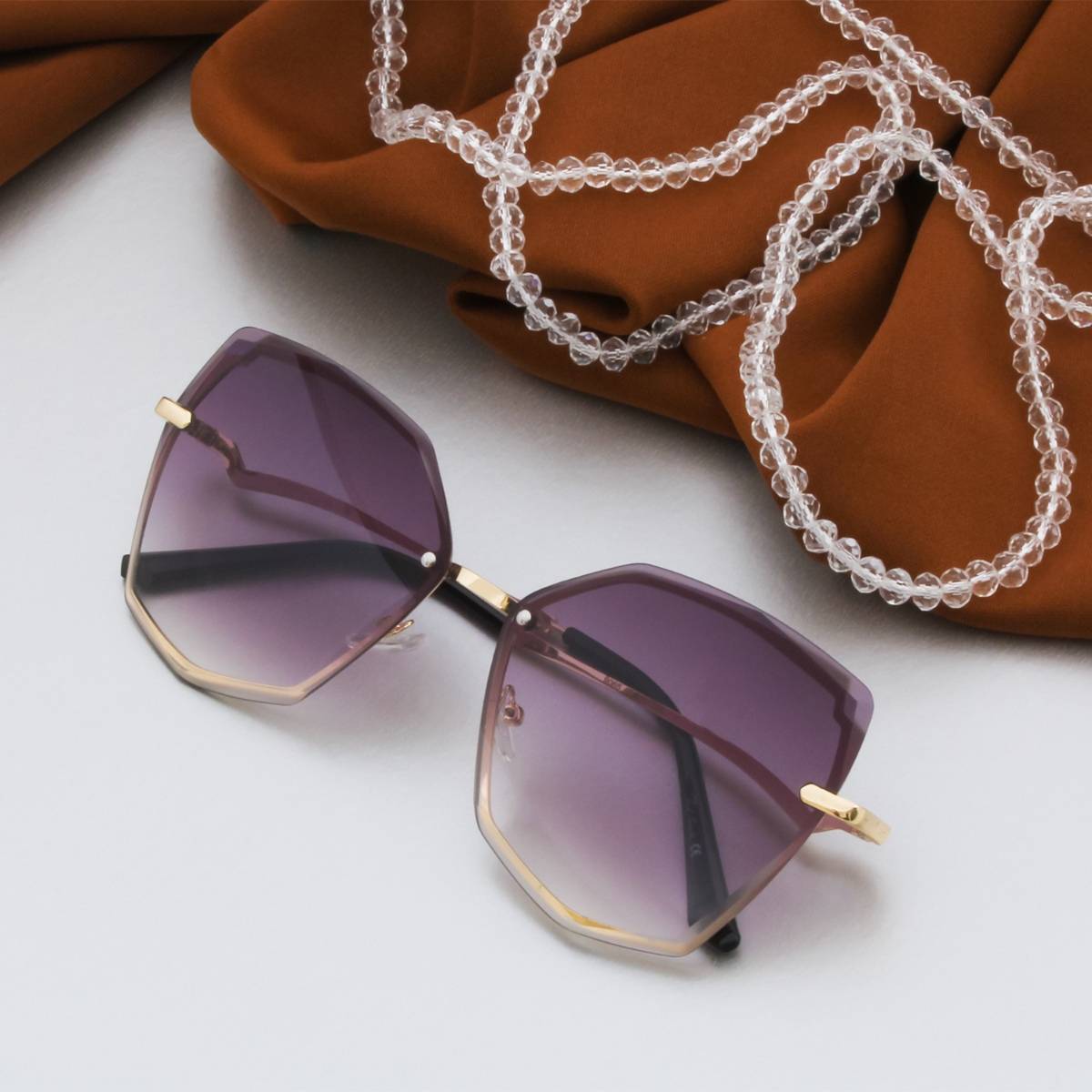 TED SMITH Rimless UV Protection Square Sunglasses For Women (TS-DIAMONTY_GRY)