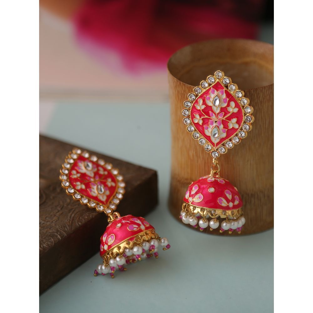 Pink meenakari earrings clearance