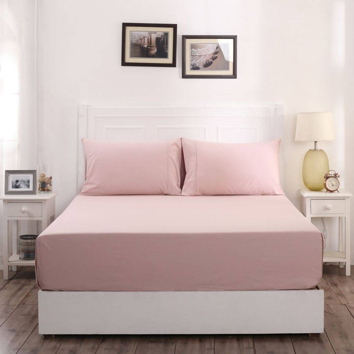 Maspar Colorart Slumber Solid 200tc Cotton Pink Double Bed Sheet With 2 Pillow Covers