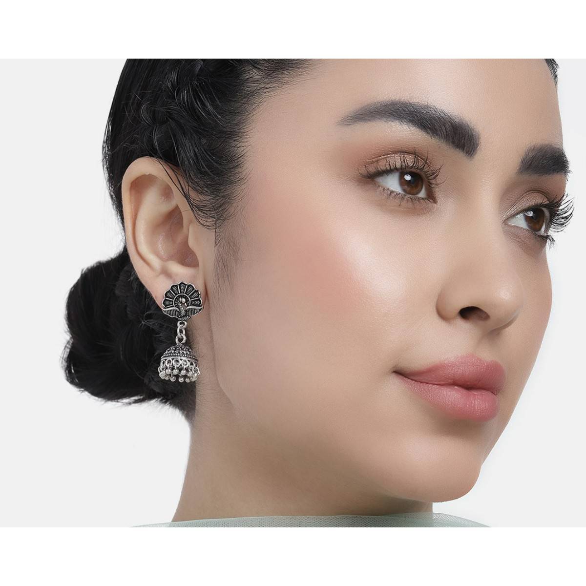 LAIDA Silver Plated Peacock Jhumka