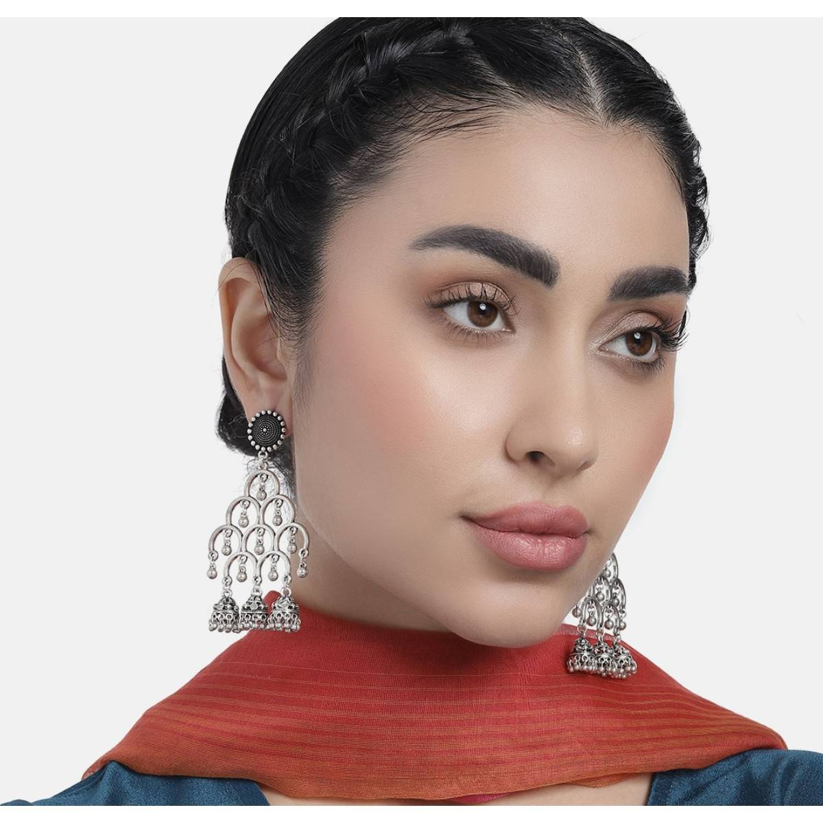 LAIDA Silver-Oxidised Chandelier style Earrings