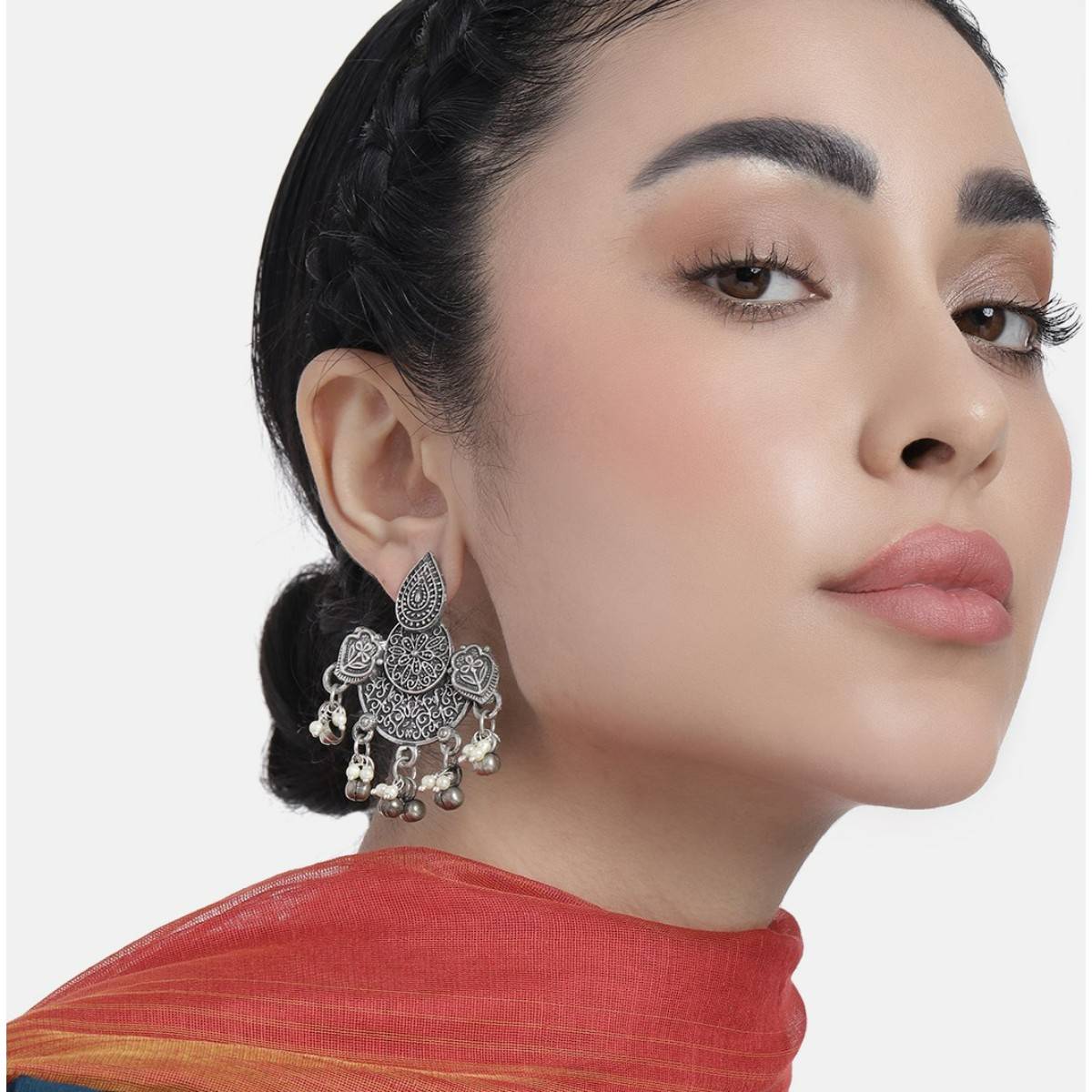LAIDA Silver Oxidised Contemporary Earrings