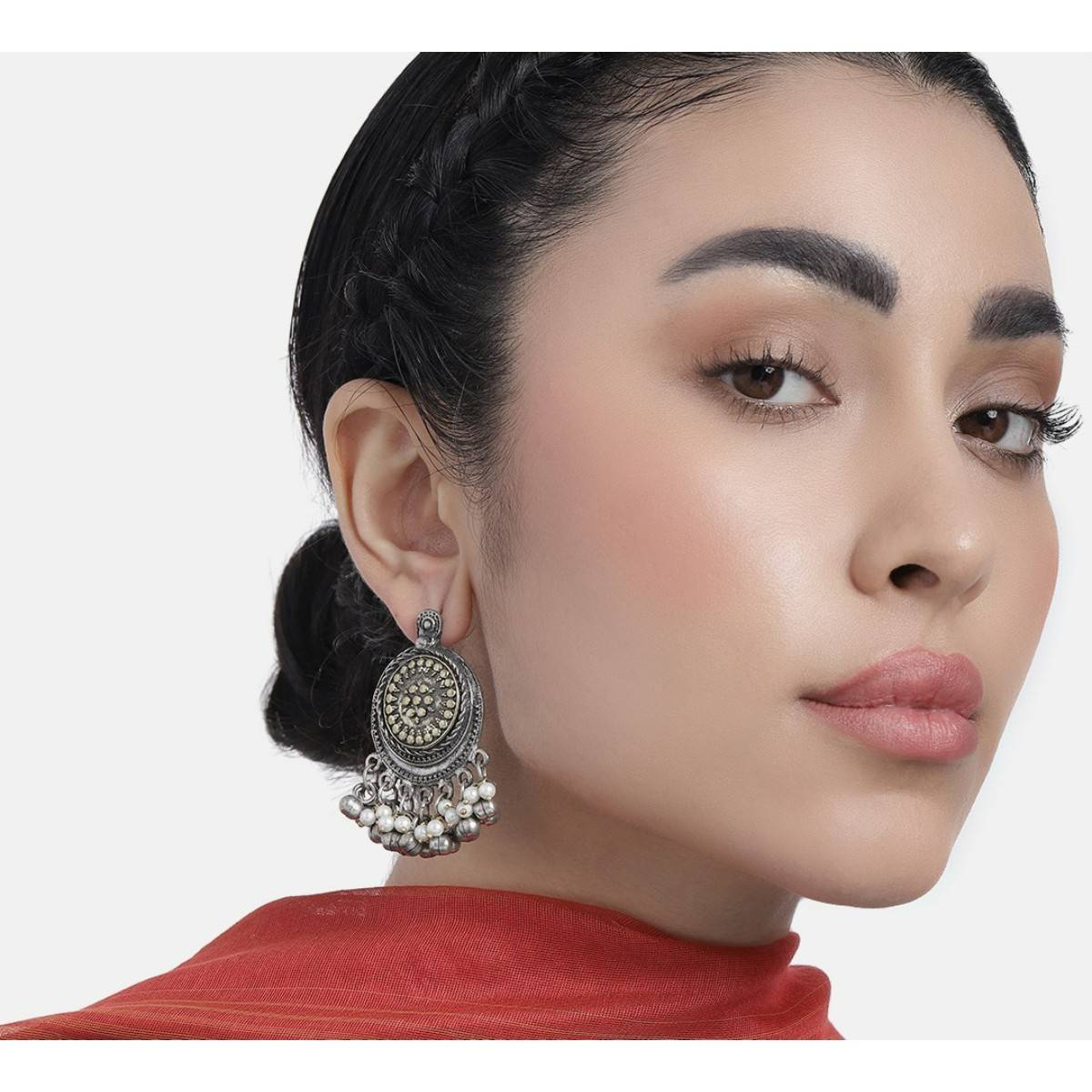 LAIDA Silver Oxidised Dual Tone Classic Earrings