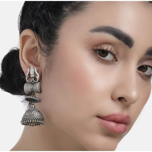 Buy LAIDA Silver-Oxidised Contemporary Trishul Jhumka Online