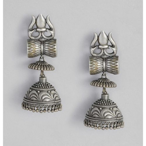 Buy LAIDA Silver-Oxidised Contemporary Trishul Jhumka Online
