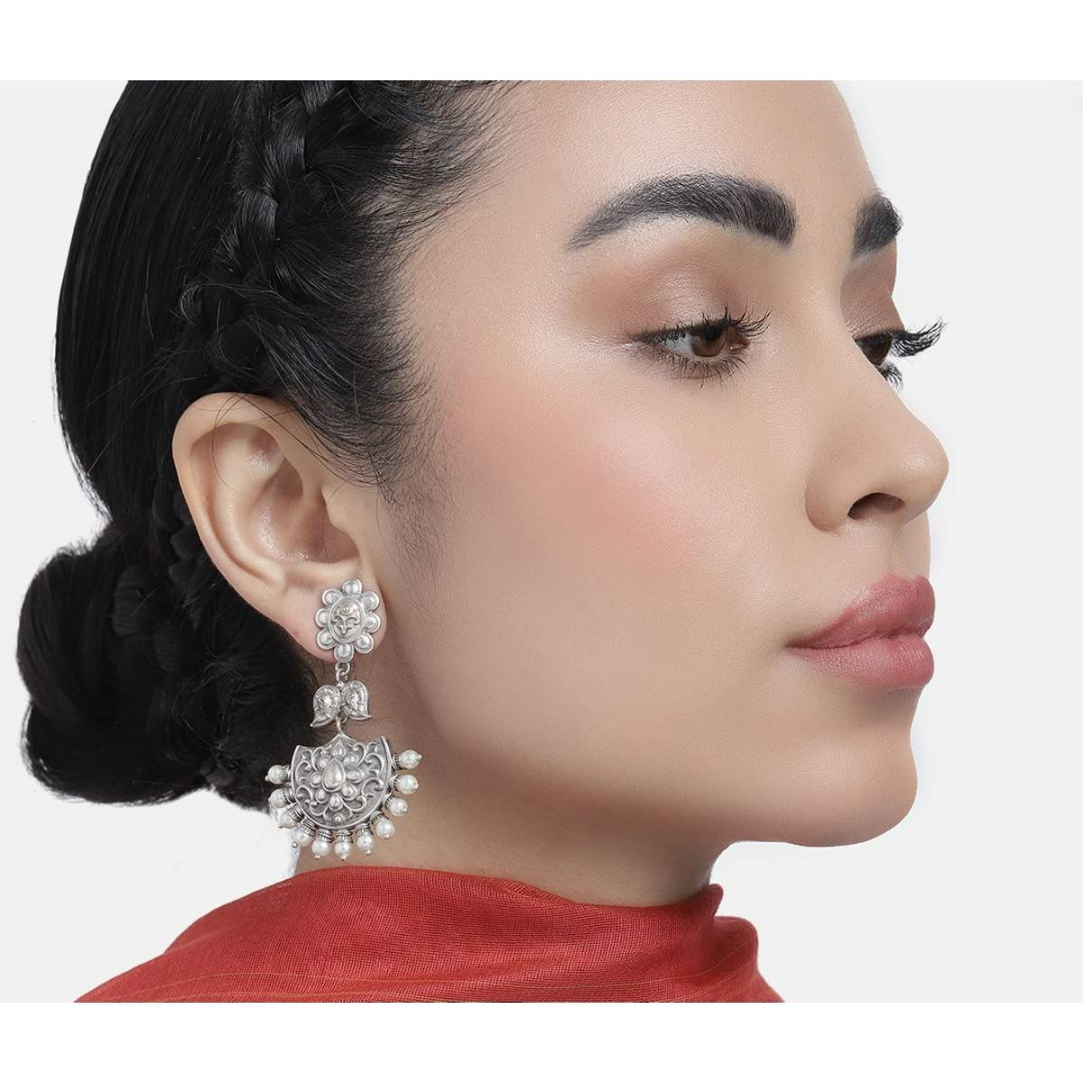 LAIDA Silver Oxidized Floral Earrings