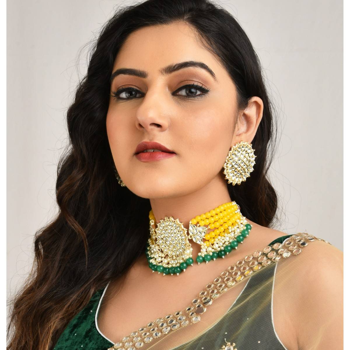 LAIDA Gold-Plated Stone-Studded & Artificial Beaded Jewellery Set