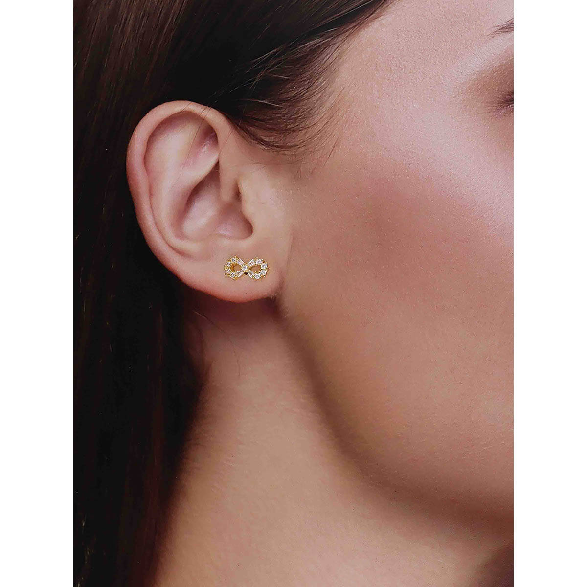 Kai Jewel 92.5 Silver Women Gold Plated Infinity Stone Stud Earrings
