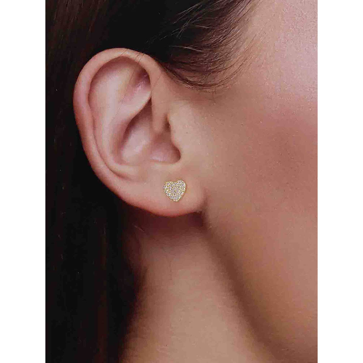 Kai Jewel 92.5 Silver Women Gold Plated Zircon Heart Stud Earrings