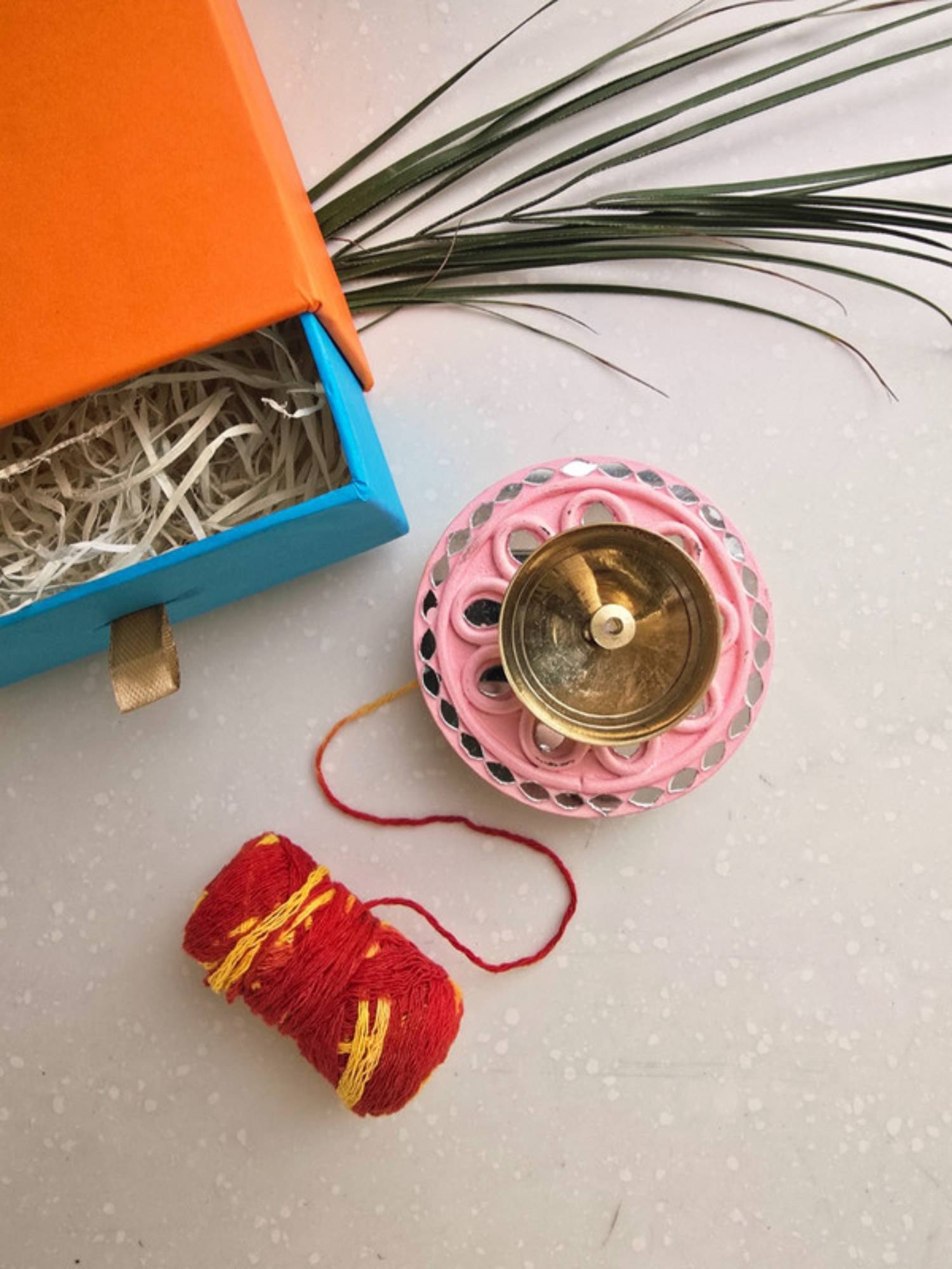 Homearte Pink Mdf Brass Diya with Box Traditional Decorative Diya