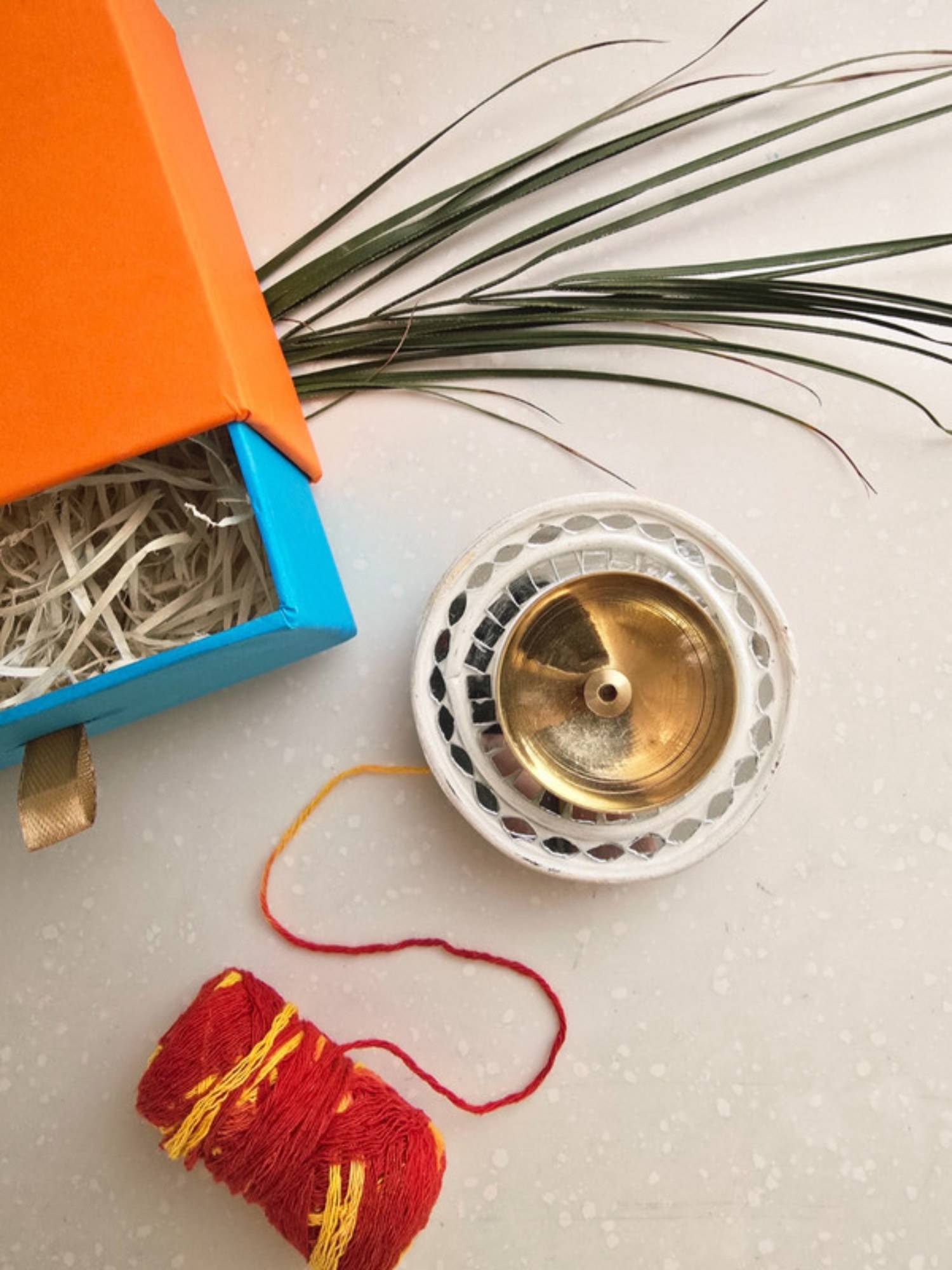 Homearte White Mdf Brass Diya with Box Traditional Decorative Diya