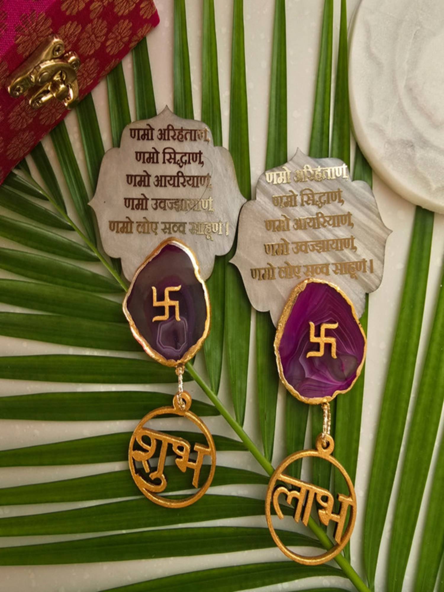 Homearte Mother Of Pearl Namokar Mantra Shubh Labh Door Hangings (Pack of 2)