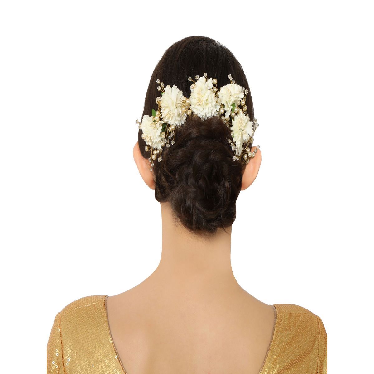 AccessHer Gold Plated Beaded Tiara Comb Indo Western White Floral Hair  Accessories With Pearls: Buy AccessHer Gold Plated Beaded Tiara Comb Indo  Western White Floral Hair Accessories With Pearls Online at Best