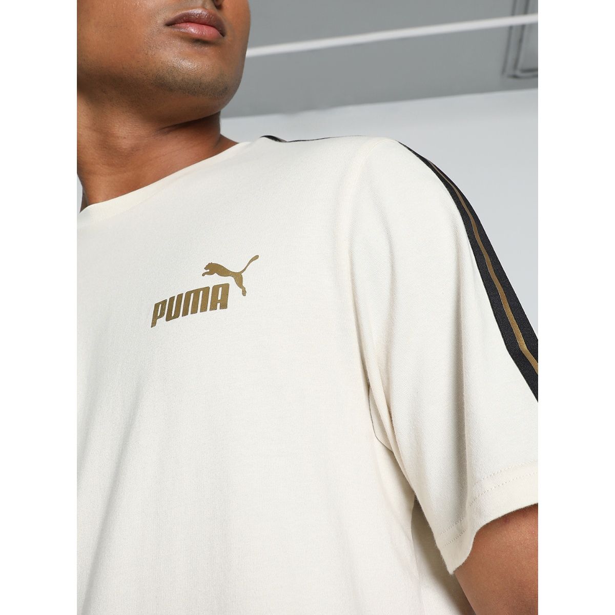 Buy Puma Essentials Tape Minimal Gold Men Off White T Shirt Online