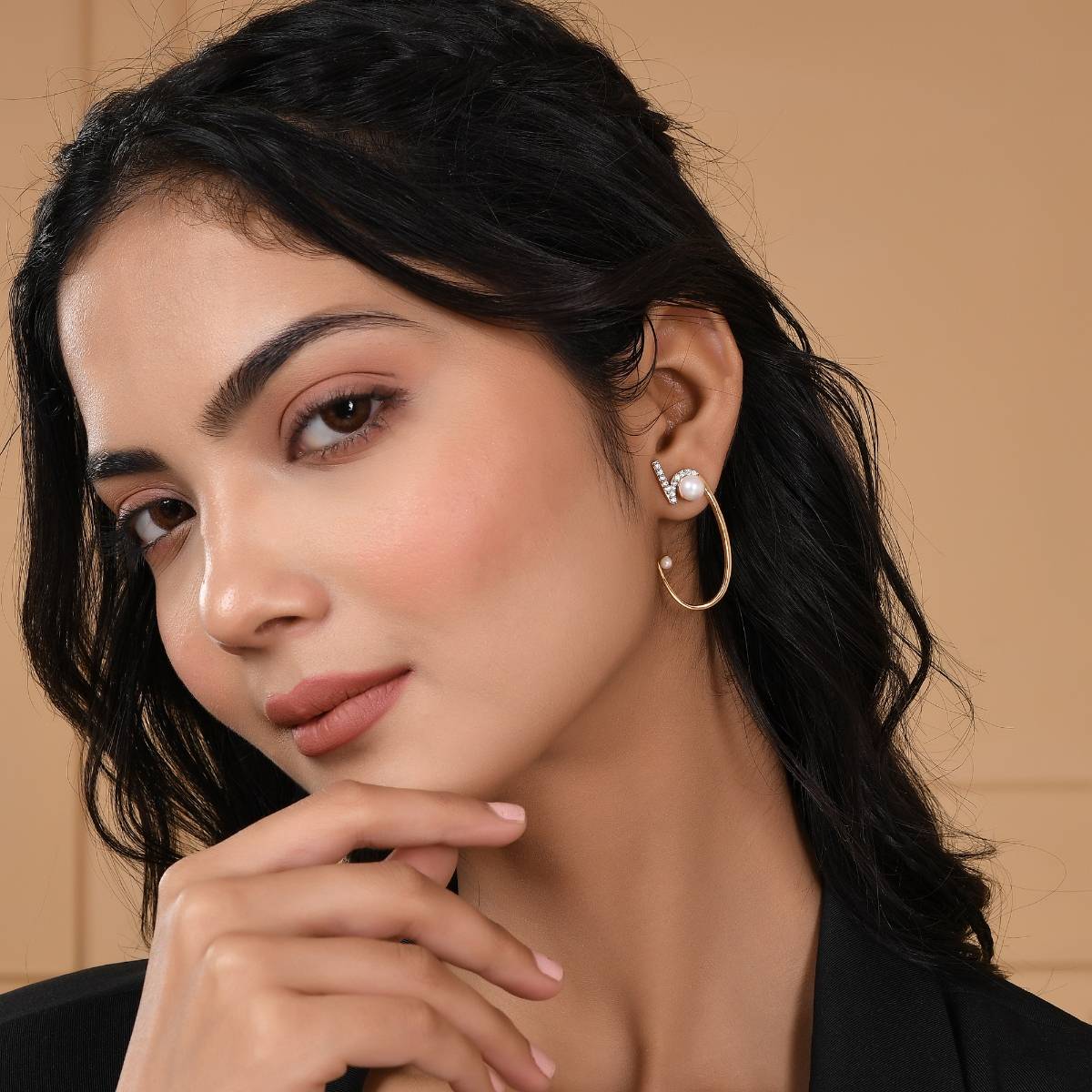 Voylla V for Pearls and CZ Crescent Earrings