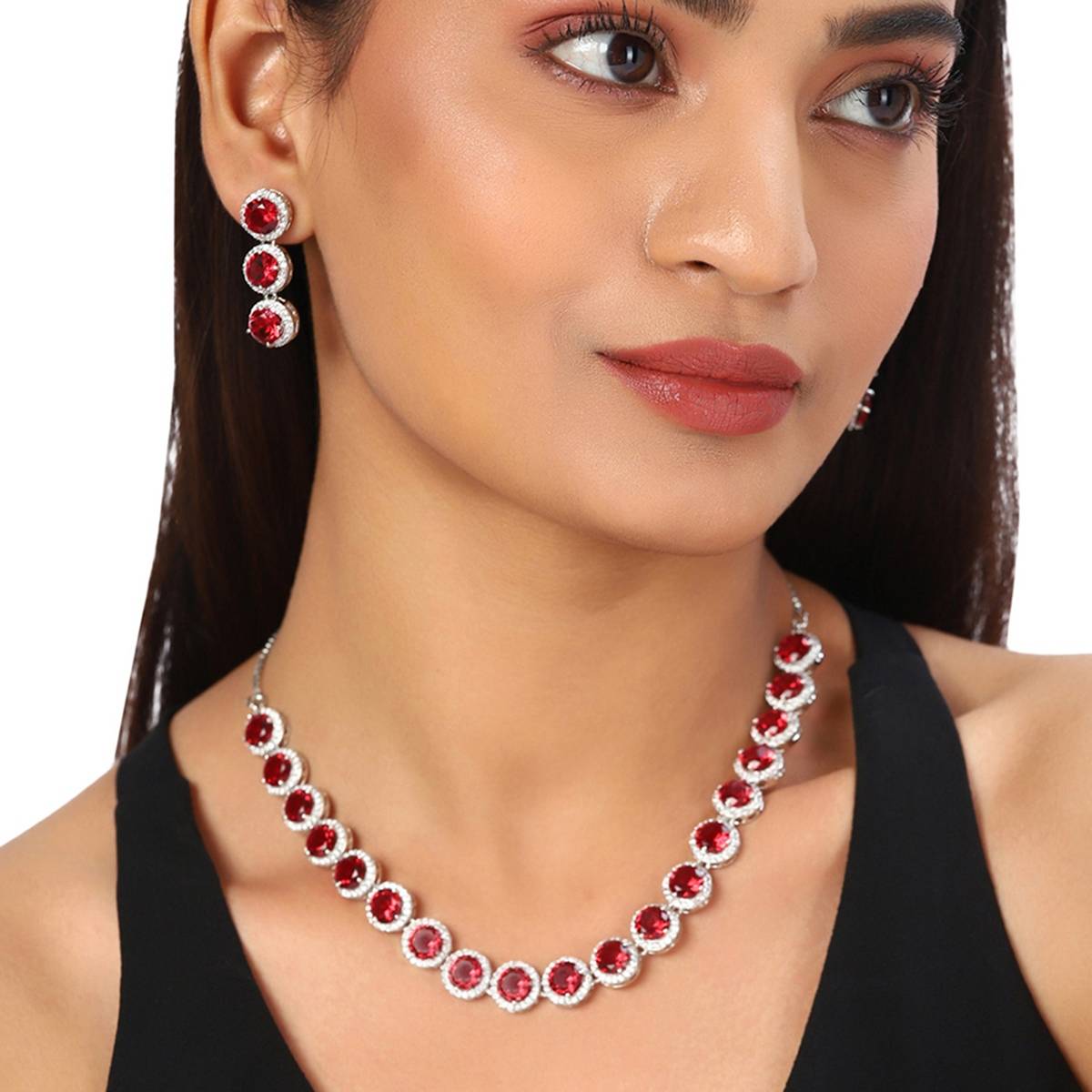 Voylla Sparkling Elegance Victorian Inspired Zircons Jewellery Set
