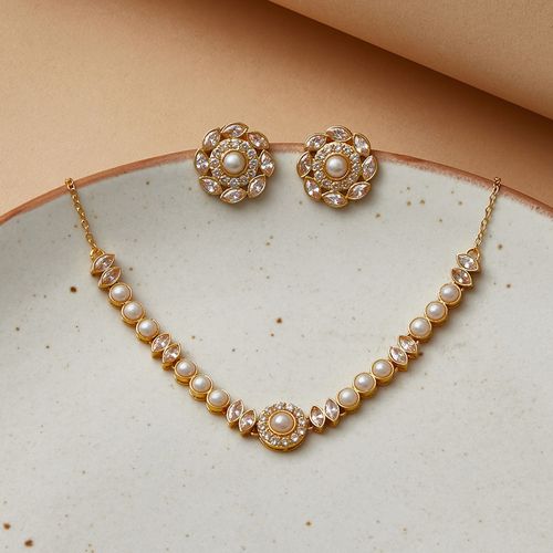 Voylla Gold Toned CZ Embellished Jewellery Set