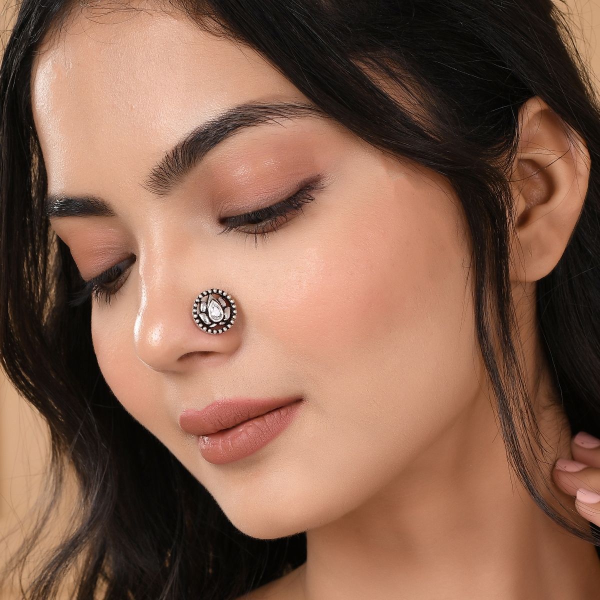 Buy Voylla Indie Collectibles Lotus Bloom Oxidised Nose Ring Online