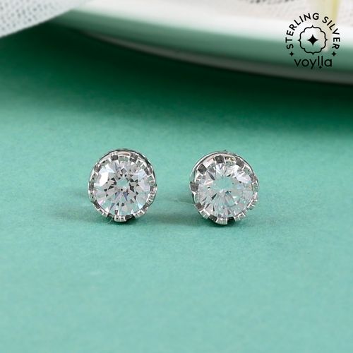 Buy Voylla 925 Sterling Silver CZ Stone Twirl Stud Earrings Online