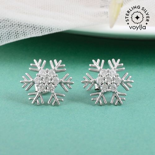 Buy Voylla 925 Sterling Silver Snowflake Stud Earrings Online