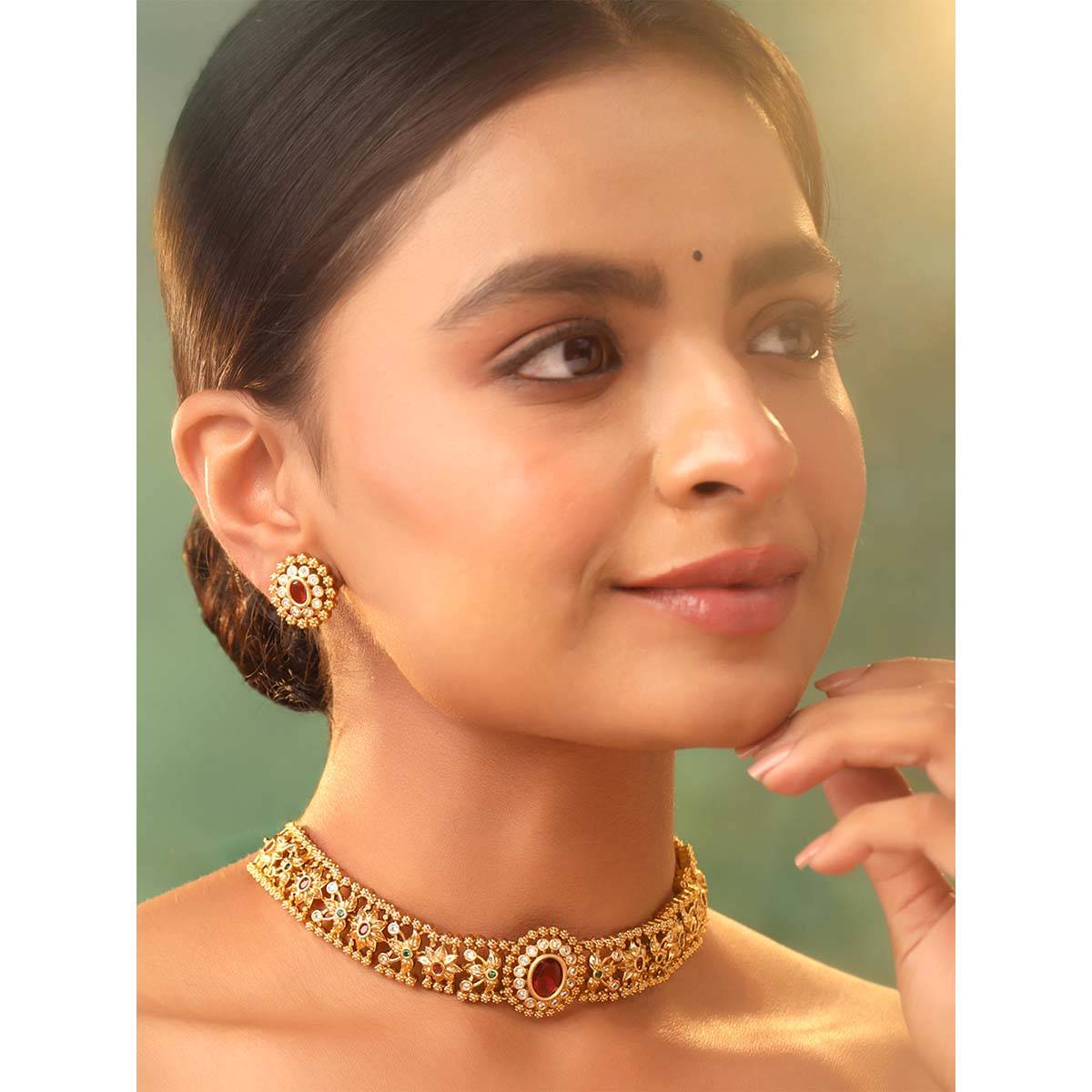 Yellow Chimes Ethnic Gold Plated Choker Necklace Set