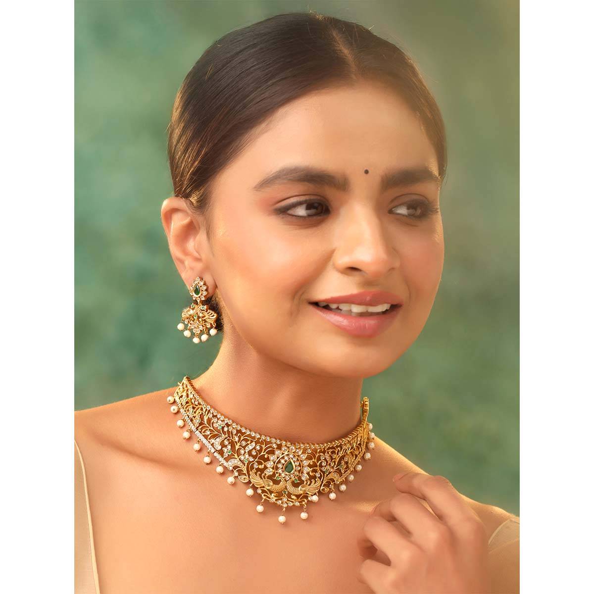 Yellow Chimes Ethnic Gold Plated Ad Choker Necklace Set