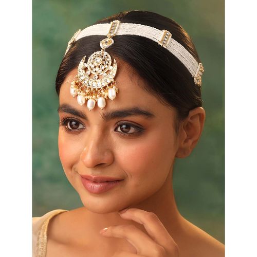 Yellow Chimes Kundan Head Chain for Women Bridal Sheeshphool