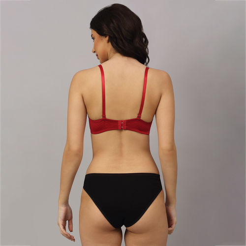Buy PrettyCat Strapless Pushup Striped Bra Panty Set - Red online
