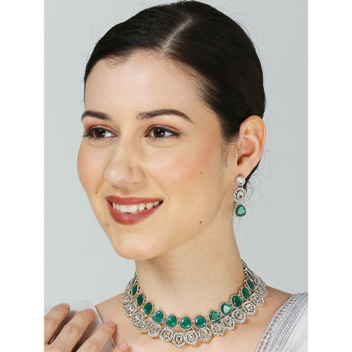 Buy OOMPH Green White Kundan Jadau Choker Necklace Jewellery Set
